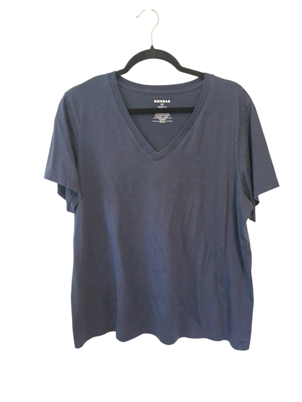 Bombas Women's V-Neck Tee in Navy Pima Cotton T-Shirt Size XL